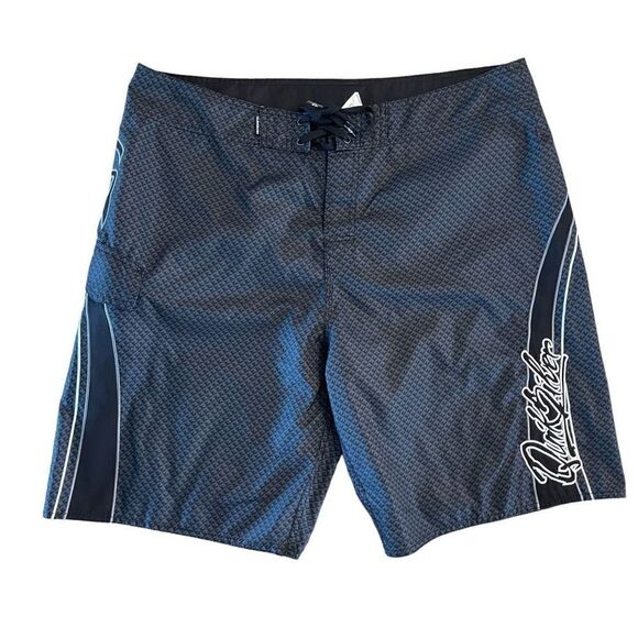 Quiksilver Mens Board Shorts Swimwear Drawstring Strap Gray Black Logo Size 40 - Picture 1 of 7